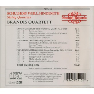 WEILL - Brandis Quartet - Quatuor à cordes op.8