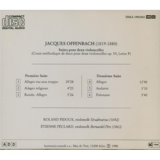 OFFENBACH - Roland Pidoux é Etienne Péclard - Deux suites pour violoncelles