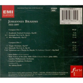 BRAHMS - Boult - Sérénades n° 1 & 2, Ouverture tragique, rhapsodie pour contralto...