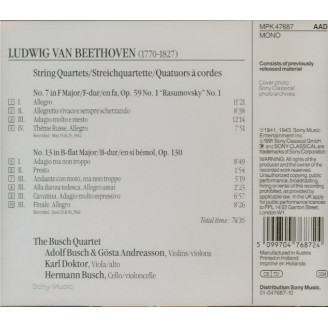 BEETHOVEN - Busch Quartet - Quatuors à cordes n°7 op.59-1 '& 13 op.130