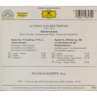 BEETHOVEN - Kempff - Sonate pour piano n°17 op.31 n°2 'la Tempête'