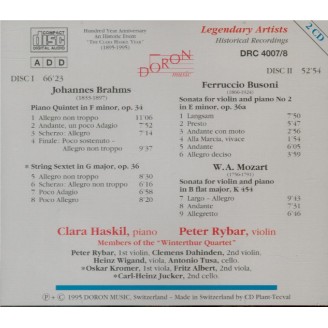BRAHMS - Clara Haskil , Peter Rybar & Members of the Winterthur Quartet : Inédits