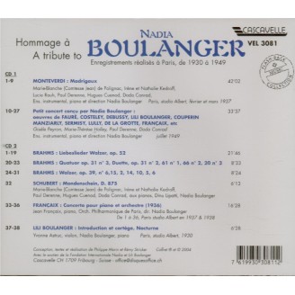 Hommage à Nadia Boulanger, enregistrements réalisés à Paris, de 1930 à 1949