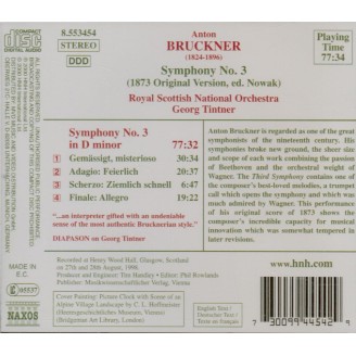 BRUCKNER - Tintner - Symphonie n°3 en ré mineur WAB 103 version originale de 1873, edition Novak