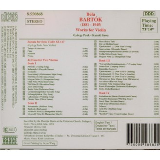 BARTOK - Pauk - Sonate pour violon seul Sz.117 BB.124
