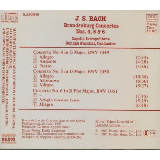 BACH - Warchal - Concerto brandebourgeois n°4 pour orchestre en sol maje