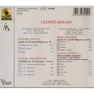STRAUSS - Kogan - Sonate pour violon et piano en mi bémol majeur op.18