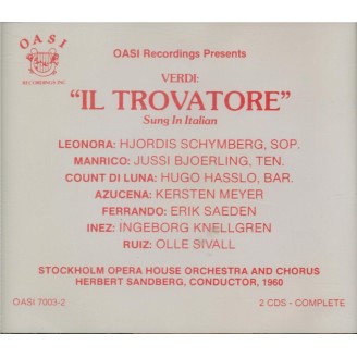 VERDI - Sandberg - Il trovatore, opéra en quatre actes (version original live Stockholm 1960