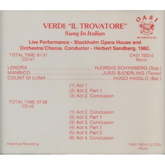 VERDI - Sandberg - Il trovatore, opéra en quatre actes (version original live Stockholm 1960