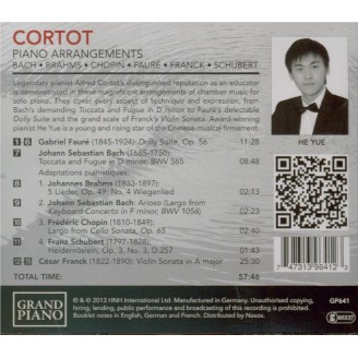 Cortot : Piano Arrangements Fauré, Bach, Brahms, Chopin, Schubert, Franck