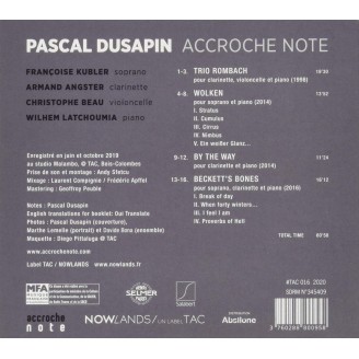 DUSAPIN - Accroche Note - Trio Rombach, Wolken, By the way, Beckett's bones