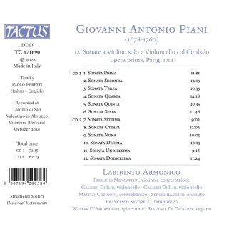 PIANI - Labirinto Armonico - 12 Sonate a violino solo e violoncello col cimbalo