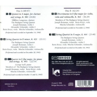 The Budapest String Quartet - Library of Congress Mozart Recordings (1940-1945)