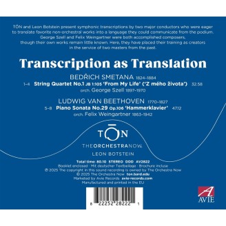 SMETANA - Leon Botstein - Transcription as Translation : Quatuor à cordes n° 1, orch. Szell (+ Beethoven / Weingartner)