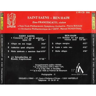 SAINT-SAËNS - Zino Francescatti - Le dernier concert (16/12/1975) : Concerto pour violon n° 3