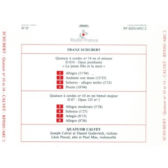 SCHUBERT - Quatuor Calvet - Quatuors à cordes n°14 en ré mineur D. 810  &  n° 10 en mi bémol majeur D. 87