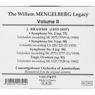 BRAHMS - Willem Mengelberg - Symphonies n° 2, 3 & 4, Ouverture tragique