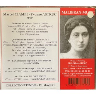 Marcel Ciampi& Yvonne Astruc - Œuvres pour violon et piano (Grieg, Franck, Debussy, L. Boulanger)