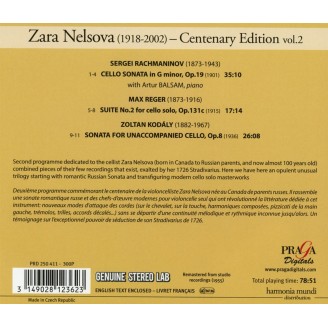 Zara Nelsova - Centenary edition Vol.2 (Rachmaninov, Reger, Kodaly)