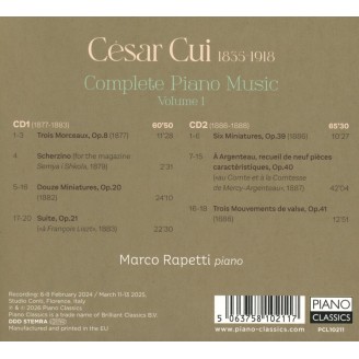 CUI - Marco Rapetti - Complete piano music volume 1