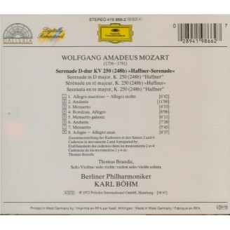 MOZART - Böhm - Sérénade n°7, pour orchestre en ré majeur K.250 (K6.248b