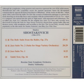 CHOSTAKOVITCH - Yablonsky - Le boulon : suite pour orchestre op.27a