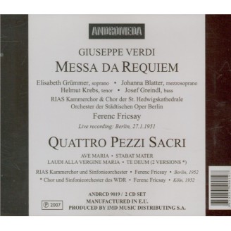 VERDI - Fricsay - Messa da requiem, pour quatre voix solo, chur, et orc