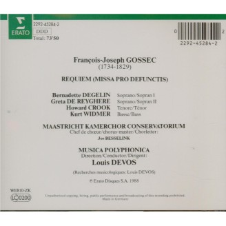 GOSSEC - Devos - Requiem, grande messe des morts