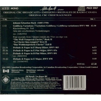 BACH - Gould - Variations Goldberg, pour clavier BWV.988..
