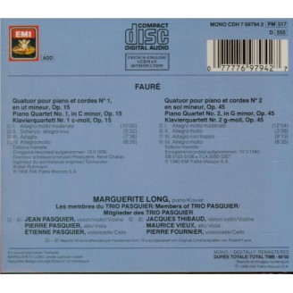 FAURE - Long - Quatuor avec piano n°1 en ut mineur op.15..