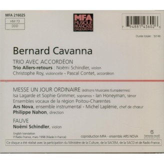 CAVANNA - Ars Nova Ensemb - Messe pour un jour ordinaire..