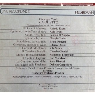 VERDI - Molinari-Pradelli - Rigoletto, opéra en trois actes live Trieste, 2 - 3 - 1961..