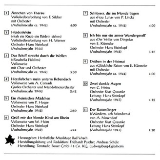 Alfons Fügel, Volksweisen historische Aufnahmen mit dem Tenor von den Fildern