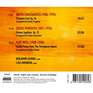 PROKOFIEV - Schmid - Visions fugitives pour piano op.22 Arrangements pour violon et piano..