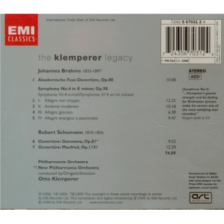 BRAHMS - Klemperer - Symphonie n°4 pour orchestre en mi mineur op.98