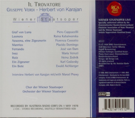 VERDI - Karajan - Il trovatore, opéra en quatre actes (version originale