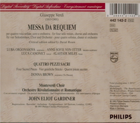 VERDI - Gardiner - Messa da requiem, pour quatre voix solo, chur, et or