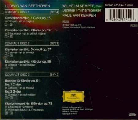 BEETHOVEN - Kempff - Concerto pour piano n°1 en ut majeur op.15