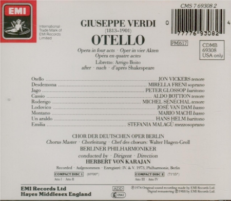 VERDI - Karajan - Otello, opéra en quatre actes