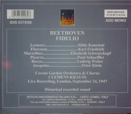 BEETHOVEN - Krauss - Fidelio, opéra op.72 (live London, 24 - 9 - 1947) live London, 24 - 9 - 1947