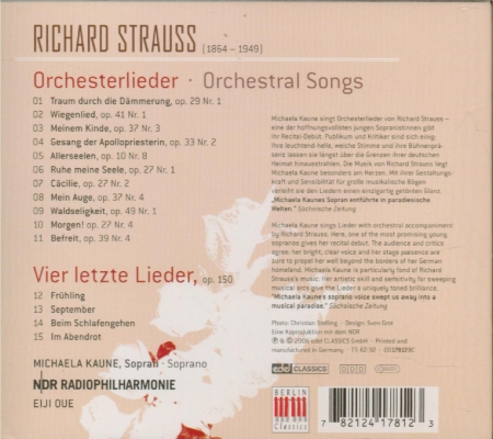 STRAUSS - Kaune - Vier letzte Lieder (Quatre derniers lieder), pour sopr