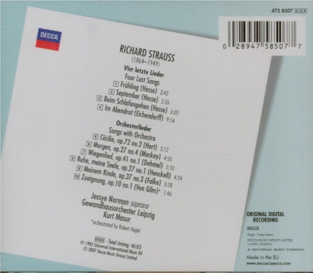 STRAUSS - Norman - Vier letzte Lieder (Quatre derniers lieder), pour sop